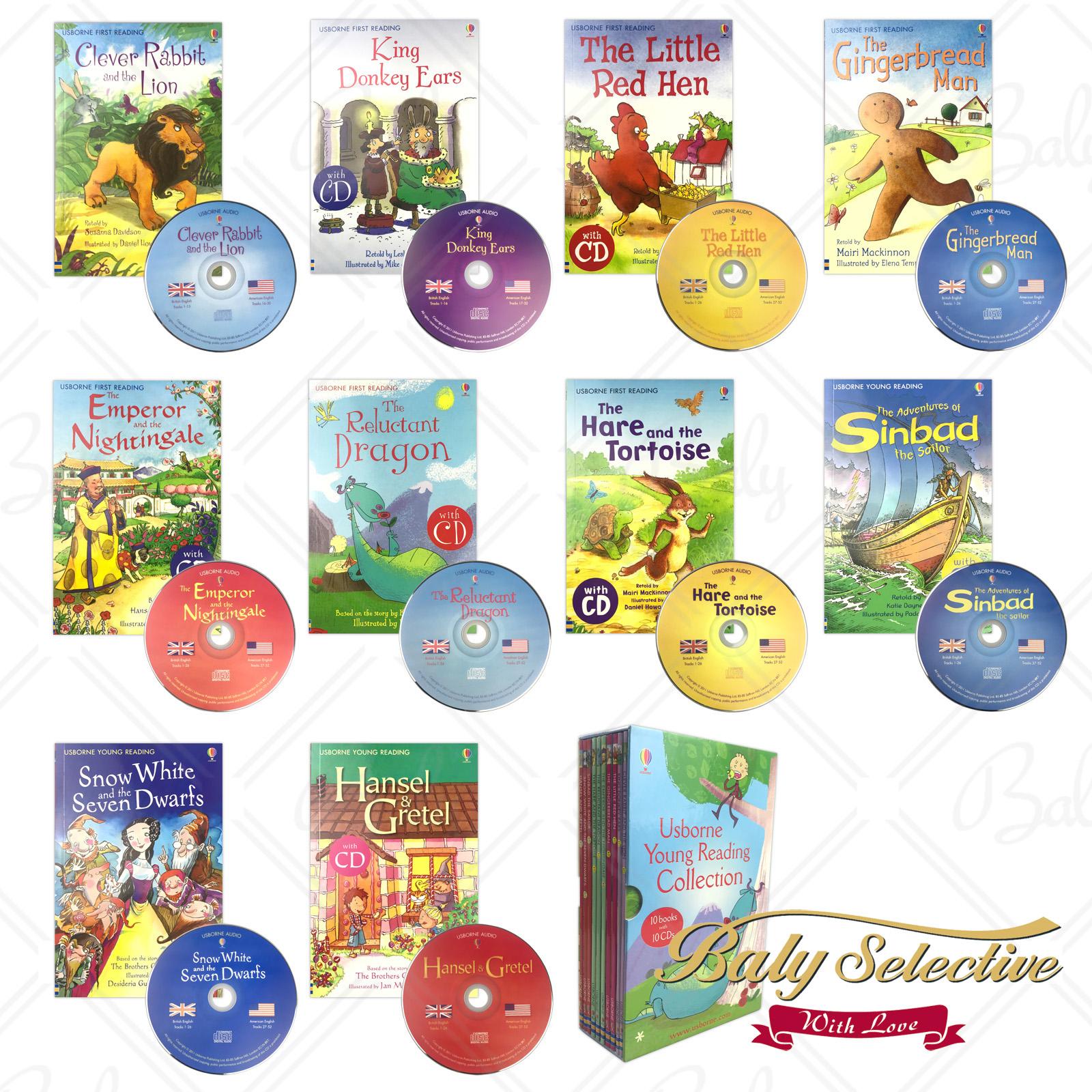 Usborne Young Reading Collection 10 Books with 10 CD English Story Book for Children Kid Reading include The Ginerbread Man, The Hare and the Tortoise, Snow White and the Seven Dwarfs (Usborne First Reading Level 2, 3, 4, and Young Reading Series 1)