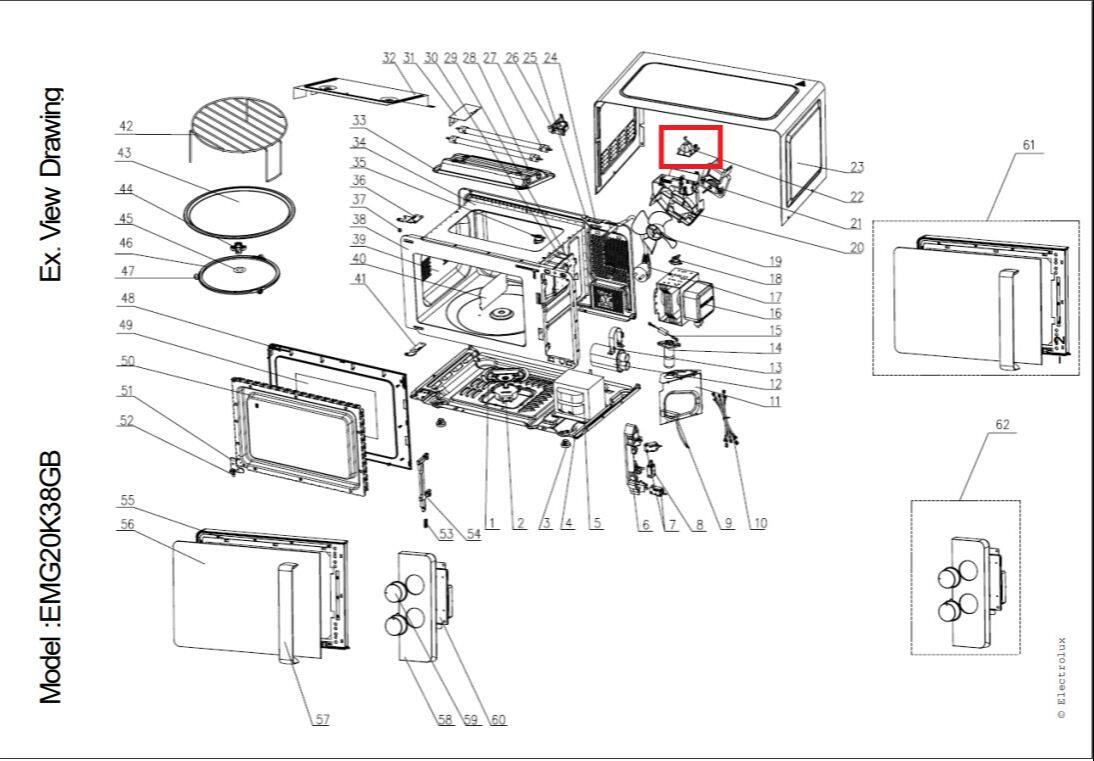 แผงฟิวส์ไมโครเวฟ/electrolux/ FILTER BOARD / 2000-02163/ตำแหน่ง22 ของแท้ ...