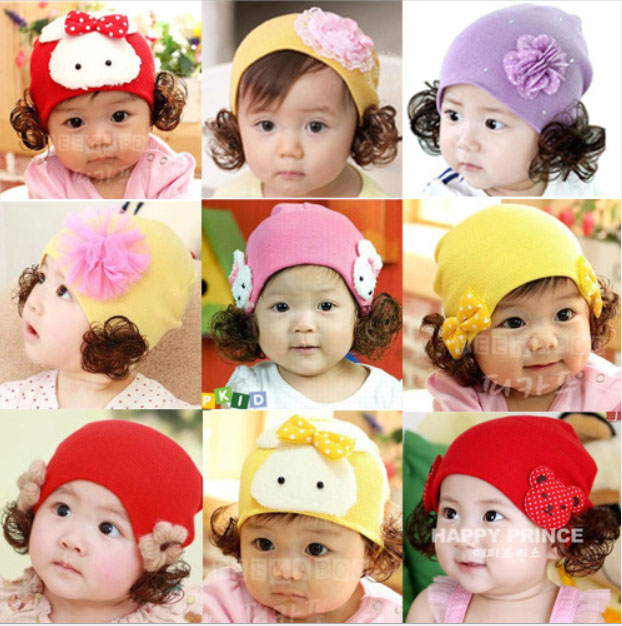 หมวกมีปอยผม หมวกเด็กผู้หญิงสไตล์เกาหลี น่ารักมาก หมวกปอยผม หมวกเกาหลีน่ารักมากๆ