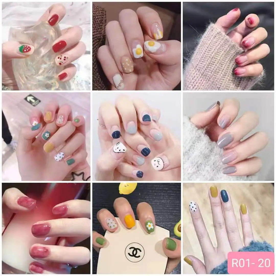 พร้อมส่ง เล็บปลอมสำเร็จรูป เล็บ PVC เล็บเจล ราคาถูก พร้อมติด เล็บสั้น ยาว สวยๆ 1กล่อง มี 24ชิ้น แถมฟรี กาวติดเล็บ