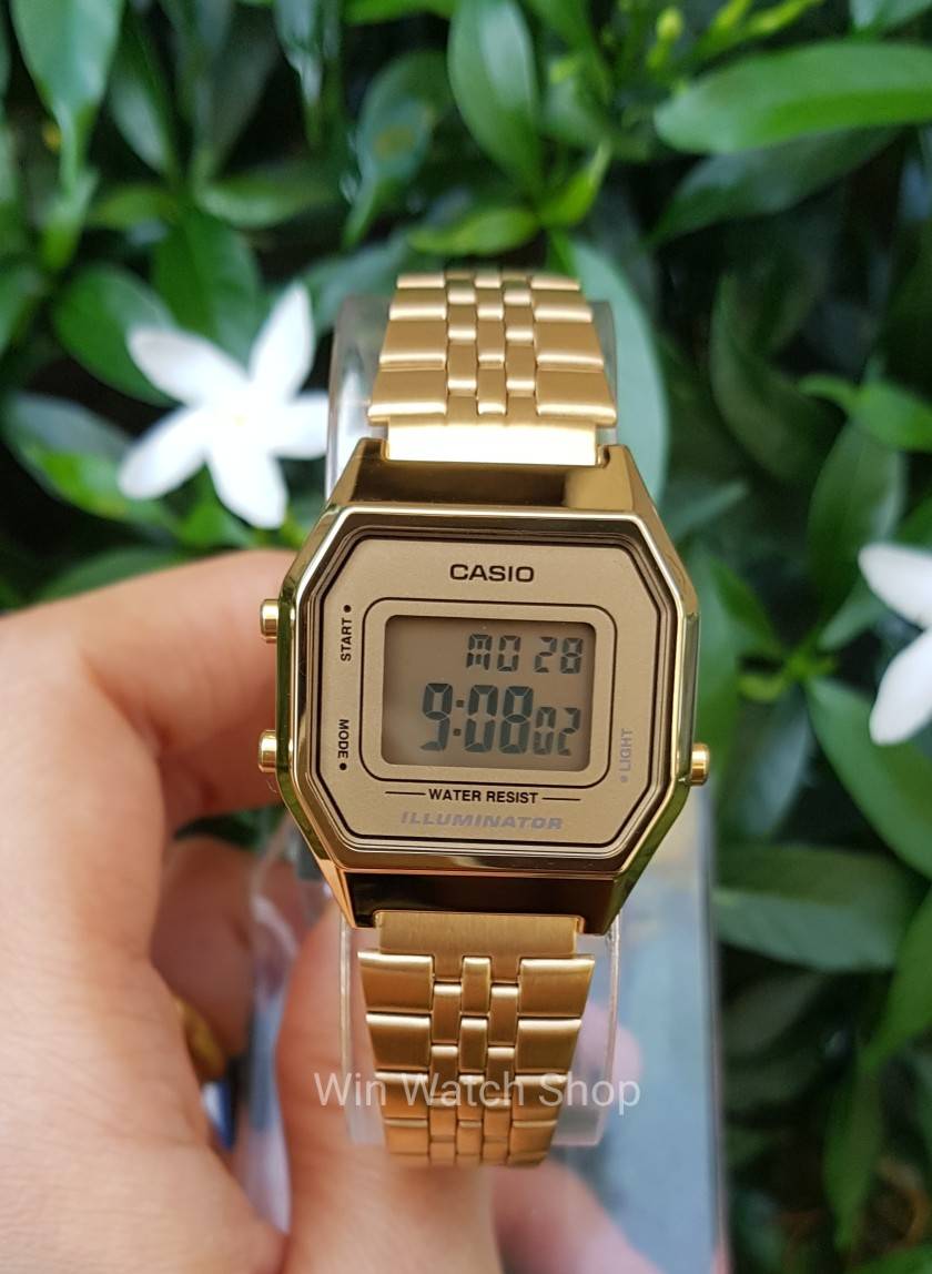 Win Watch shop นาฬิกา Casio รุ่น LA680WGA-9DF นาฬิกาข้อมือผู้หญิงสายแสตนเลส สีทอง วินเทจ ดีไซน์ สุดฮิต -มั่นใจ ของแท้ 100% ประกันศูนย์ CMG 1ปีเต็ม