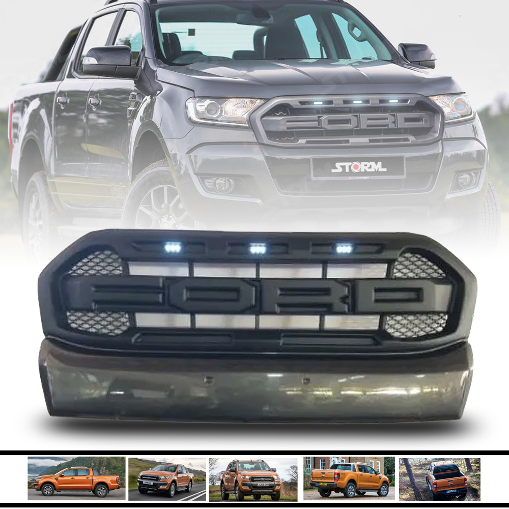 กระจังหน้า ฟอร์ด เรนเจอร์ Ford Ranger MC 2015-2017 โลโก้ Ford มีไฟสีขาว ...