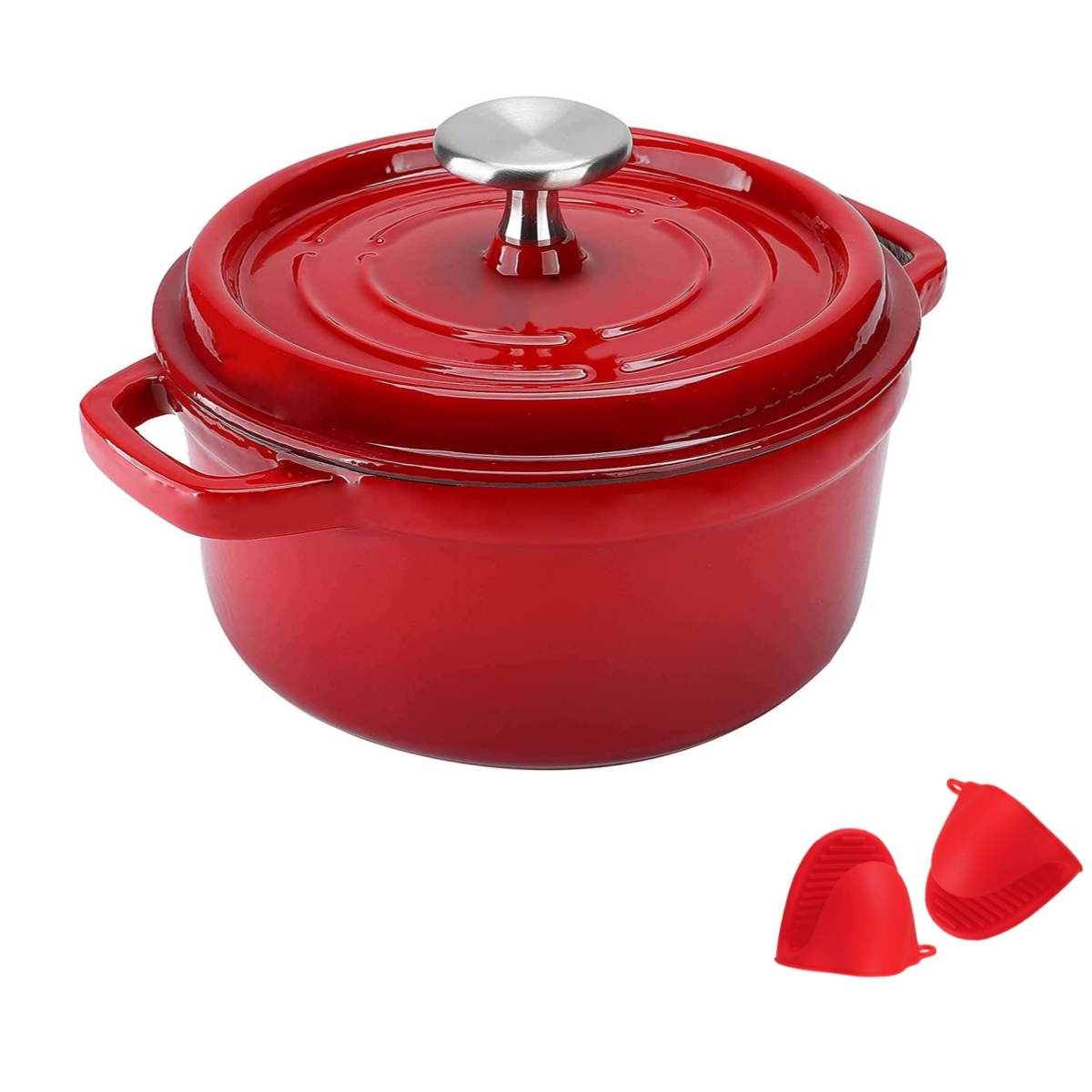 PreSeasoned 4.5 qt Enameled Cast Iron Round Dutch Oven, 4.5 Quart Dutch Ovens Pot With Lid And