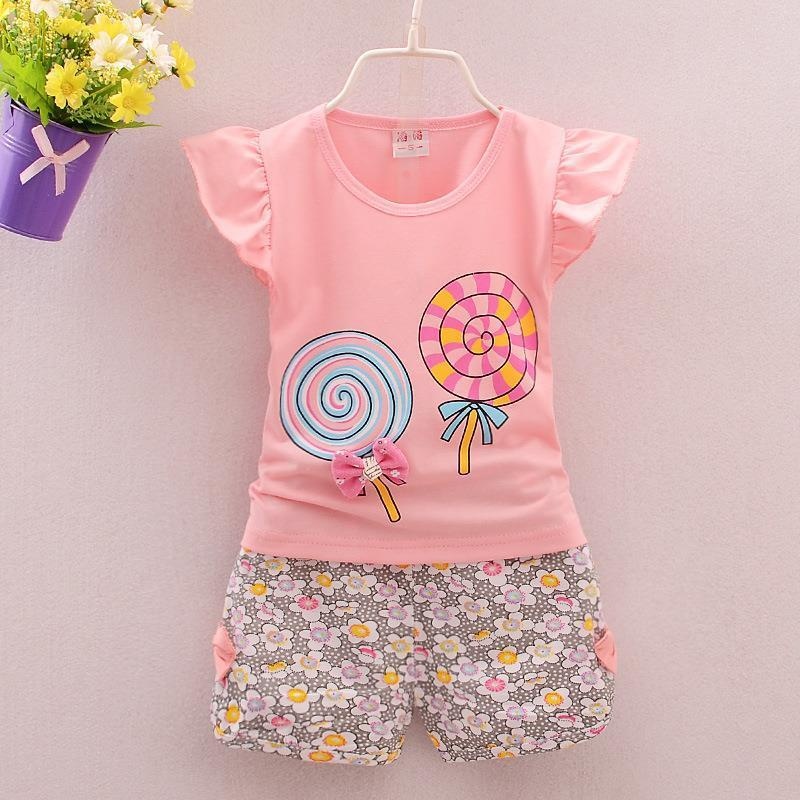New Product Promotion Loose Short Top Baby Girl Clothing Sleeveless Printed  2-Piece Top Shorts Girls' Suit Children's Ladies Shirts Short-Sleeved Cheap  Beautiful Summer Thin Style