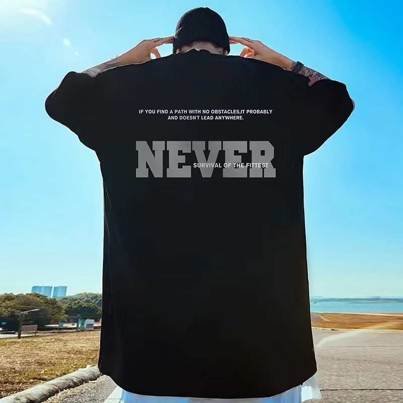 Áo thun cotton nam nữ NEVER, Form oversize, Cotton 100%, Tặng kèm nón kết