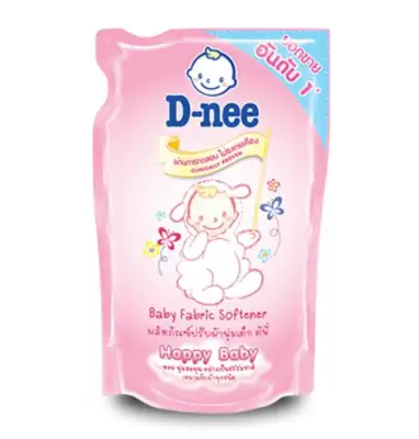 ยกลัง 12 ถุง น้ำยาปรับผ้านุ่มเด็กดีนี่ สีชมพู กลิ่น แฮปปี้ เบบี้ (Happy Baby) D-nee ถุงเติม 600 ml.