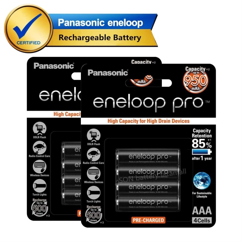 Panasonic Eneloop Pro Rechargeable Battery ถ่านชาร์จ Aaa 2 แพ็ค 8 ก้อน