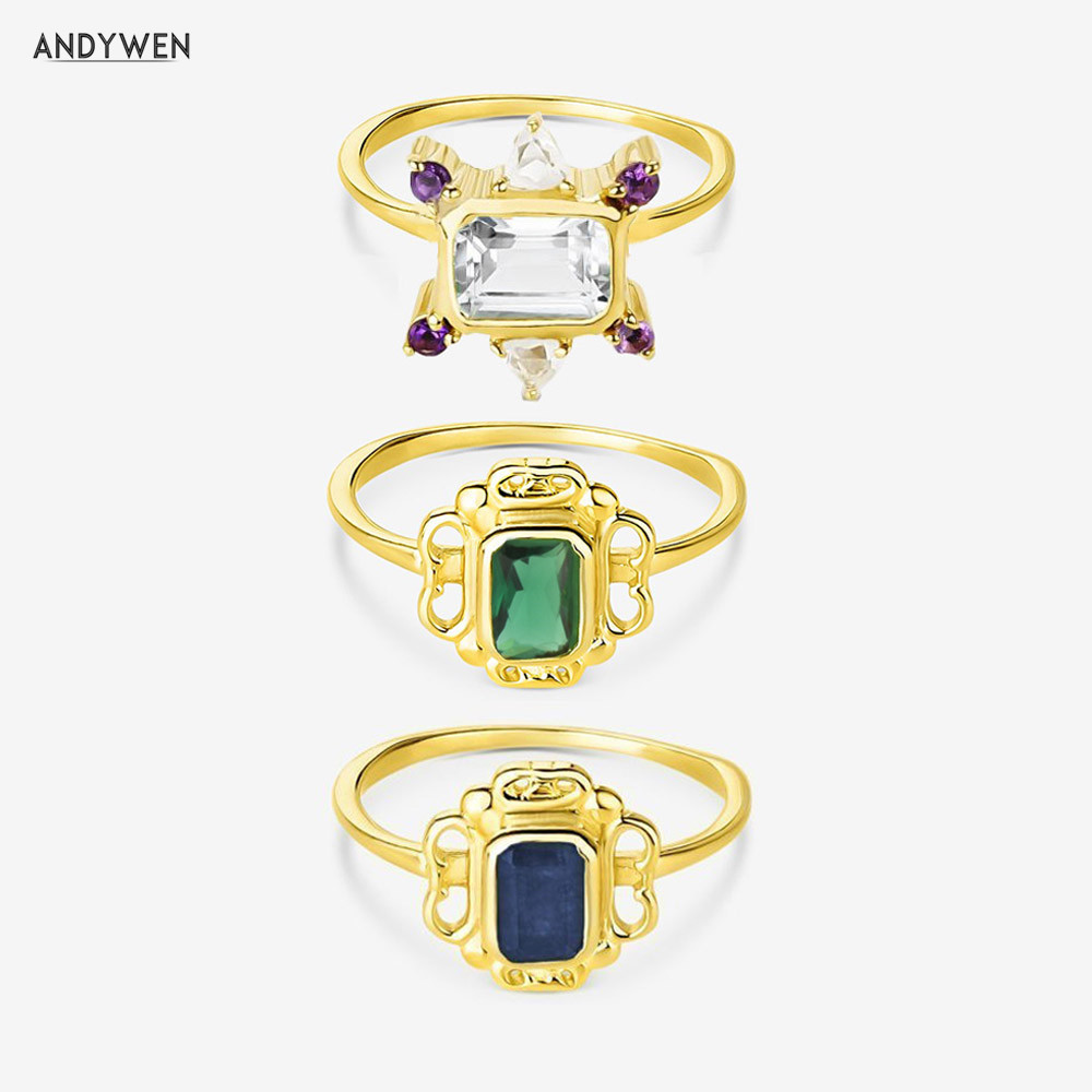 ANDYWEN 100 925 Sterling Silver Gold Rainbow Anillo Marcela Iolita Rings Alexia Women Luxury Jewelry Women Wedding Gift Party