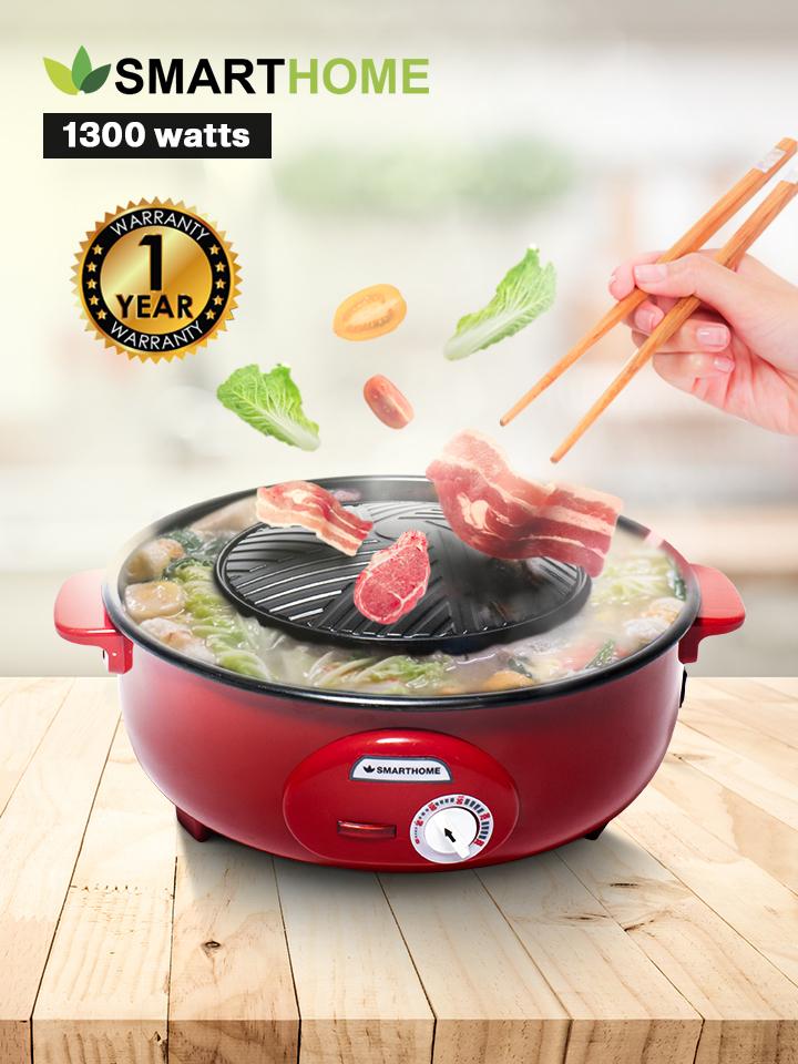 SMARTHOME เตาปิ้งย่างอเนกประสงค์ กระทะเคลือบด้วยเทฟลอน อาหารไม่ติดกระทะ ทำความสะอาดง่าย