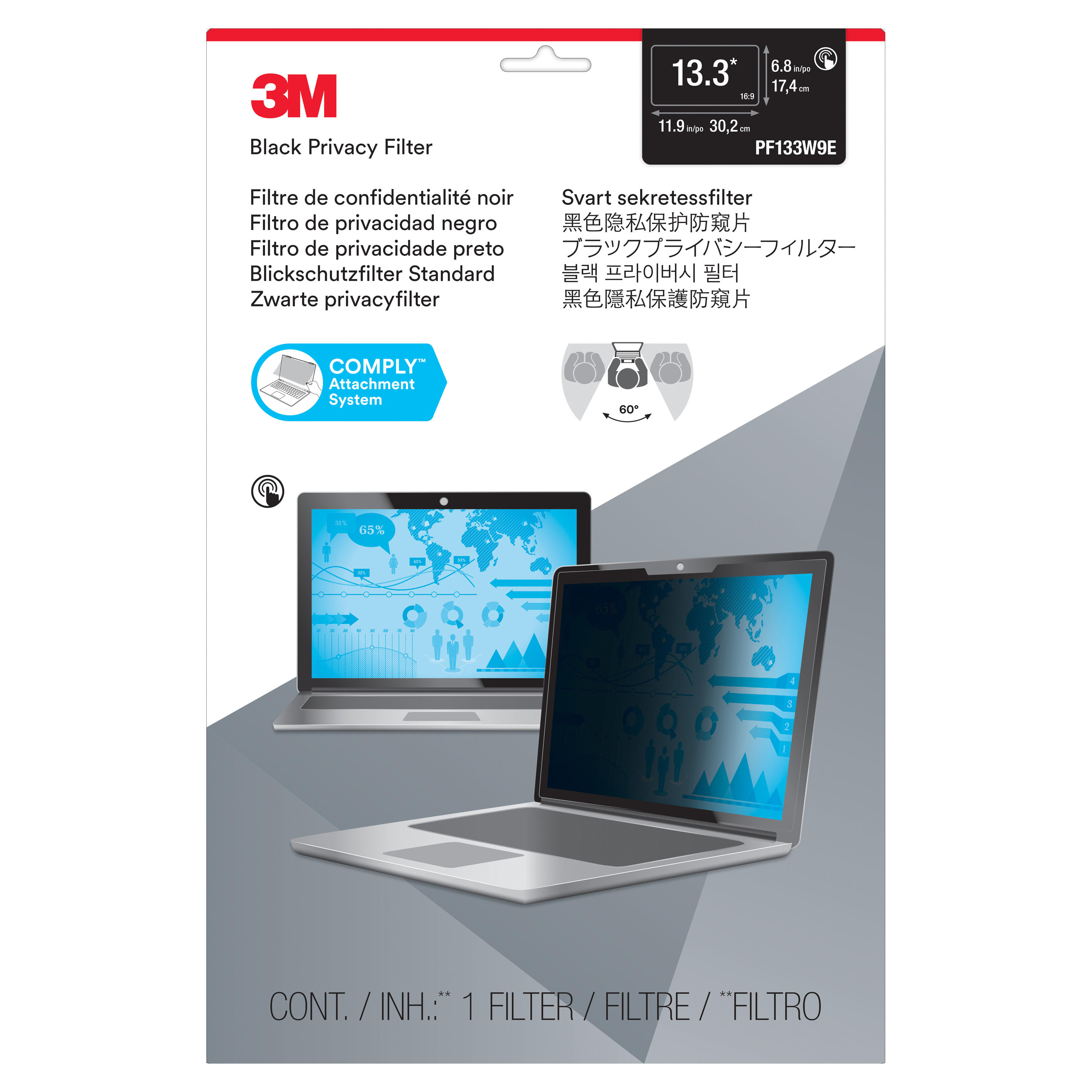 3M Privacy Filter ขนาด 13.3 นิ้ว แบบ Edge-to-Edge สำหรับ Full Screen Laptop [PF133W9E]