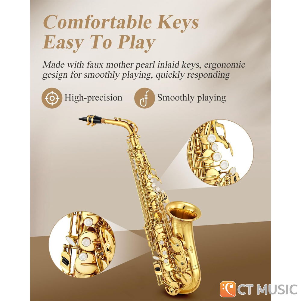 Eastar ASII Student Gold Lacquer E Flat Alto Saxophone แซ็กโซโฟน CT