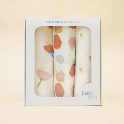 Baby & Co. (New Collection) Nursing Cloth ผ้าอ้อมมัสลินคอตตอน บรรจุ 3 ชิ้น