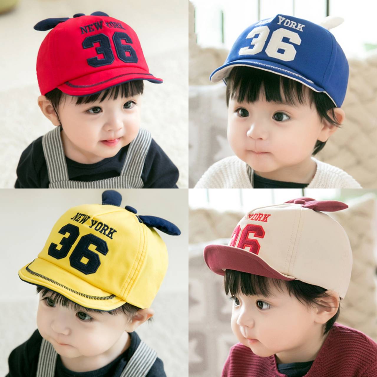 ☆พร้อมส่ง☆หมวกเด็ก 4เดือน-2ปี รอบหัว:48-50 cm.หมวกเด็กแรกเกิด หมวกเด็กอ่อน หมวกแก๊ปเด็ก หมวกเด็กชาย หมวกแก็ปปีกอ่อน หมวกแฟชั่น ปัก NEW YORK 36