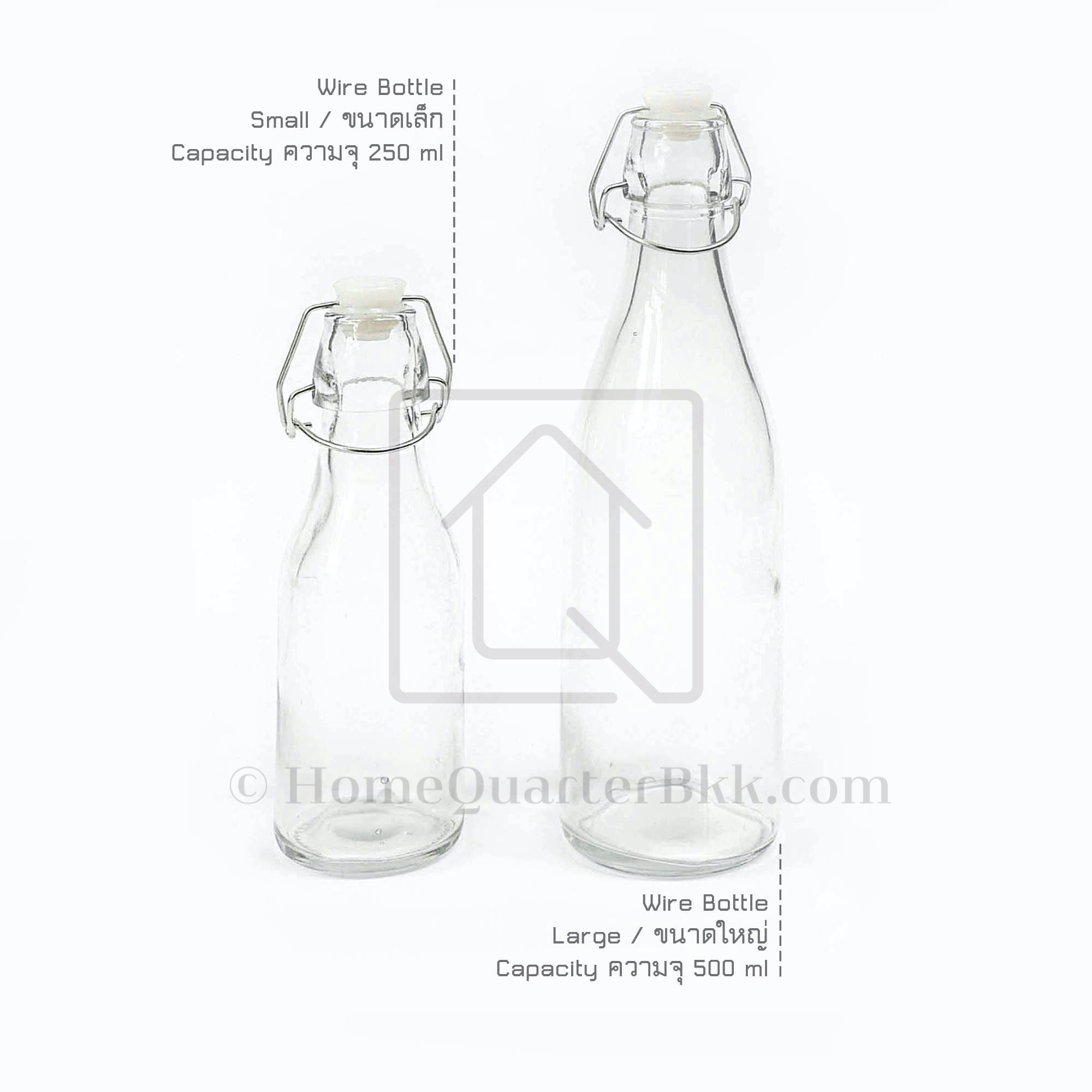 Homequarterbkk-Wire Bottle-250/500ml ขวด แก้ว ขวดใส่เครื่องดื่ม ล็อกได้ ขวดน้ำ จุกลวดแบบล็อก มี 2 ขนาดให้เลือก 250/500 มล สี 500 ml สี 500 ml