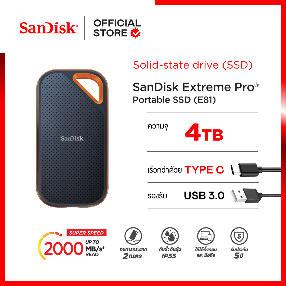 Sandisk extreme pro portable ssd sdssde81 4tb usb 3 2 gen 2x2 type c
