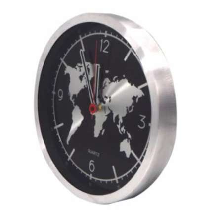 Clock นาฬิกาแขวน นาฬิกาบ้าน นาฬิกาสำนักงาน นาฬิกาแขวนผนัง ขนาด12 นิ้ว [สีเงิน ลายแผนที่ดำ]