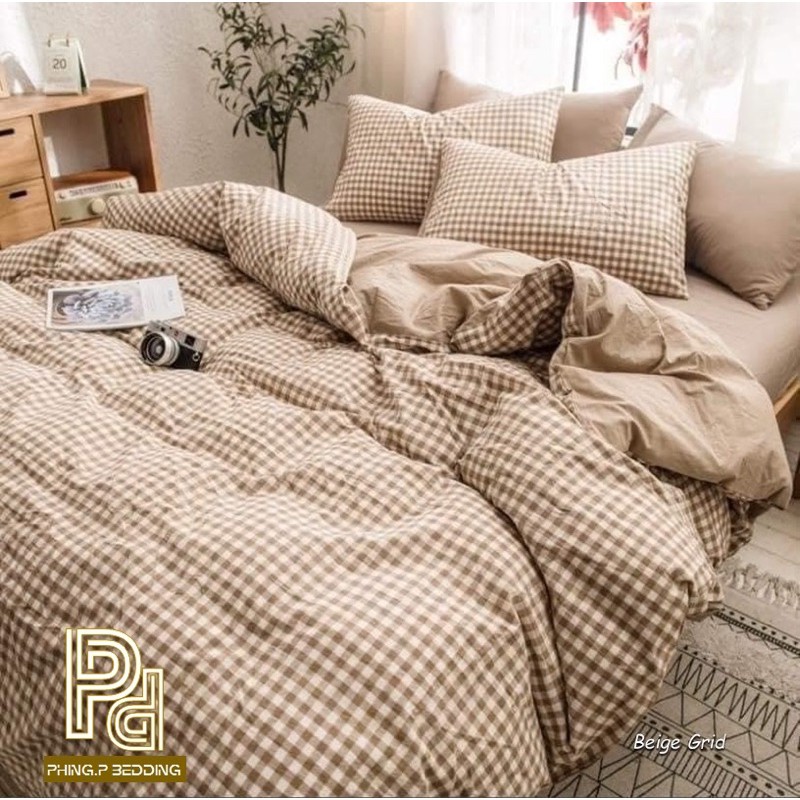 ลายสุดฮ๊อต#ผ้าปูที่นอน/ชุดเครื่องนอนลายสก๊อตพร้อมผ้านวม#มูจิ #ห้องนอนสไตล์มินิมอลเซต 6 ชิ้น ผ้าปูที่นอน+ผ้านวม+ปลอกหมอน