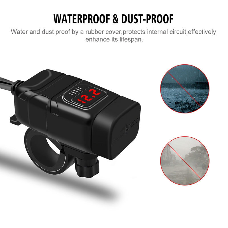 Powstation QC3.0 Motorcycle USB+Type-C Charger Waterproof Cell Quick Charger Autocycle USB Socket with Voltmeter