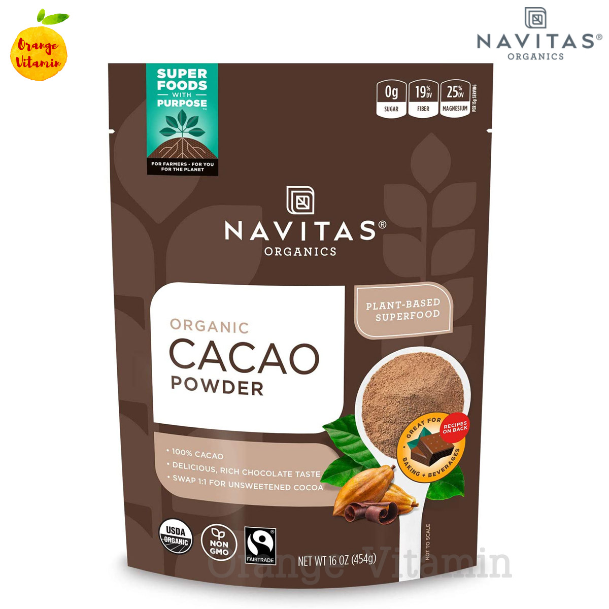 ผงคาเคา Navitas Organics, Organic Cacao Powder, 16 oz (454 g) ผงคาเคา รูปแบบที่บริสุทธิ์ของช็อกโกแลต Superfood ชงดื่ม ดีกว่า ผงโกโก้