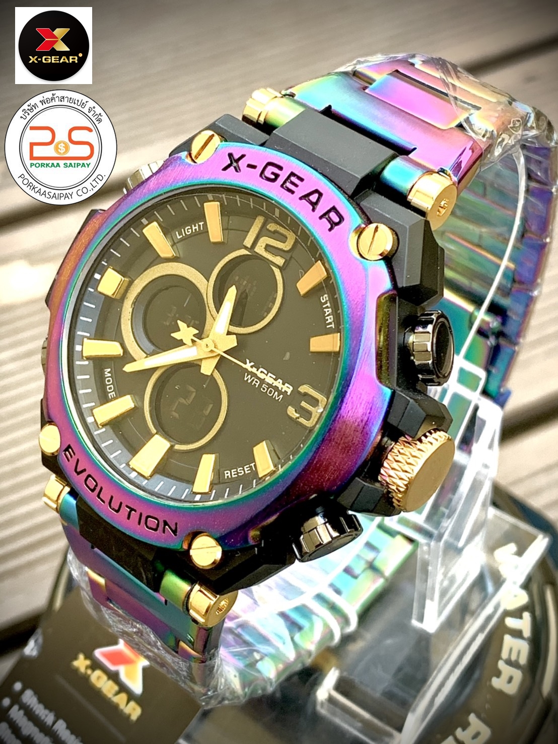 นาฬิกาข้อมือ  X-GEAR 3921 สี ไทเทเนียม ส่งจากไทย กันน้ำ จับเวลา World Time ตั้งปลุก จับเวลาถอยหลัง  ไฟ LED แบบออโต้ไลท์ มีพรายน้ำ รุ่นล่าสุด