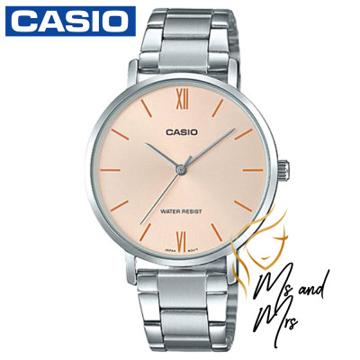 CASIO Standard นาฬิกาข้อมือผู้หญิง สายสแตนเลส รุ่น LTP-VT01D-4BUDF (หน้าปัดสีชมพู)