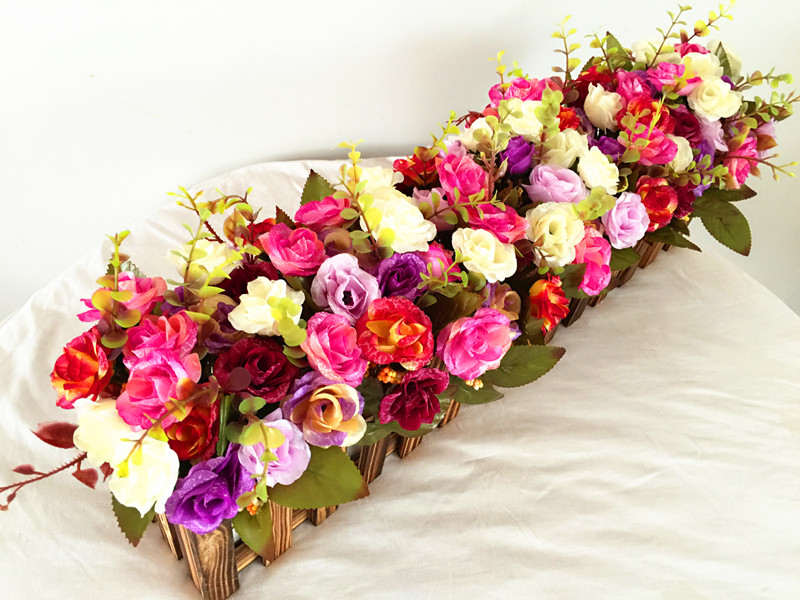 ดอกไม้จำลองดอกไม้ตกแต่งทำจากผ้าไหมดอกไม้ปลอมสไตล์ยุโรปดอกกุหลาบรั้วไม้ดอกไม้เซต 58 ระเบียงห้องนอน Asian Creative Luxury Art Works การตกแต่ง