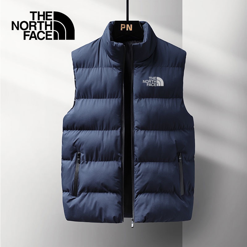Áo khoác phao The North Face không tay dáng rộng cổ đứng màu trơn giữ ấm thời trang cho nam