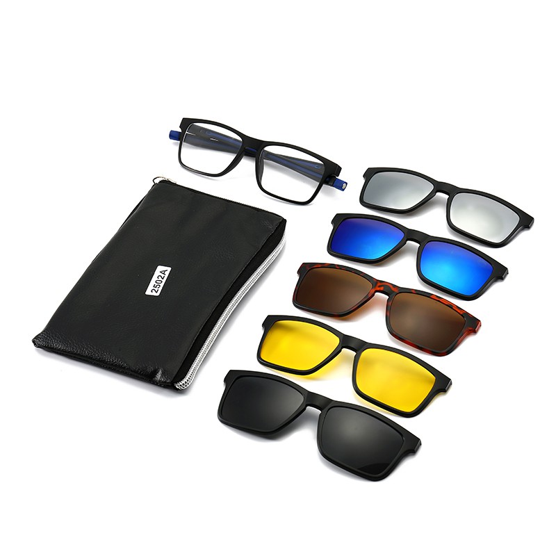 Sunglasses 5 lenses แว่นกันแดด กรอบแว่นตา คลิปออน แม่เหล็ก แว่นตากันแดดทรงสปอร์ต รุ่น แถมฟรีแว่นตากันแดด รุ่น5 คละสี Clip on เปลี่ยนเลนส์ได้ 5 สี 5 แบบ เลนส์โพลาไรซ์ 5 sets glasses frame Suzaku