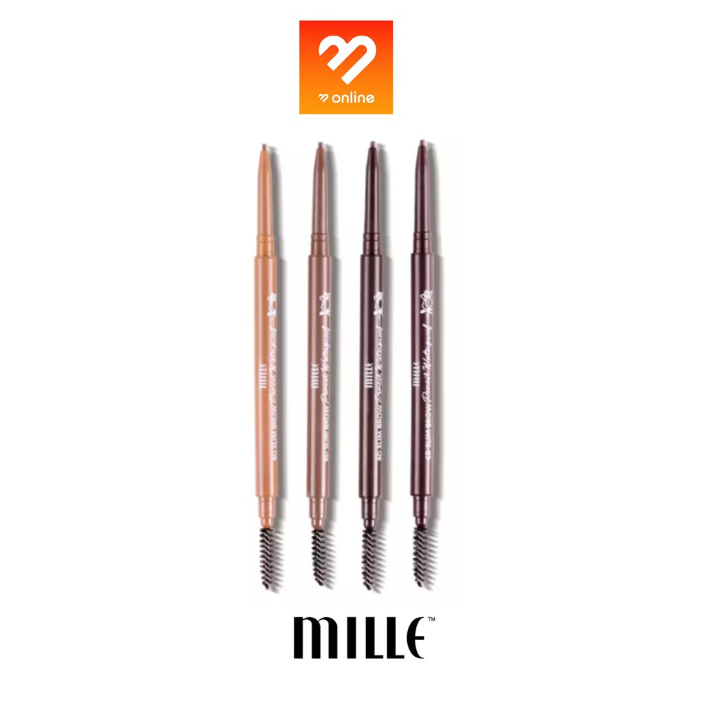 ✢  Boombeautyonline - (หัวสลิม-หัวตัด) Mille 6D Slim Brow Pencil Waterproof มิลเล่ ดินสอเขียนคิ้ว หัวสลิม หัวตัด กันน้ำ