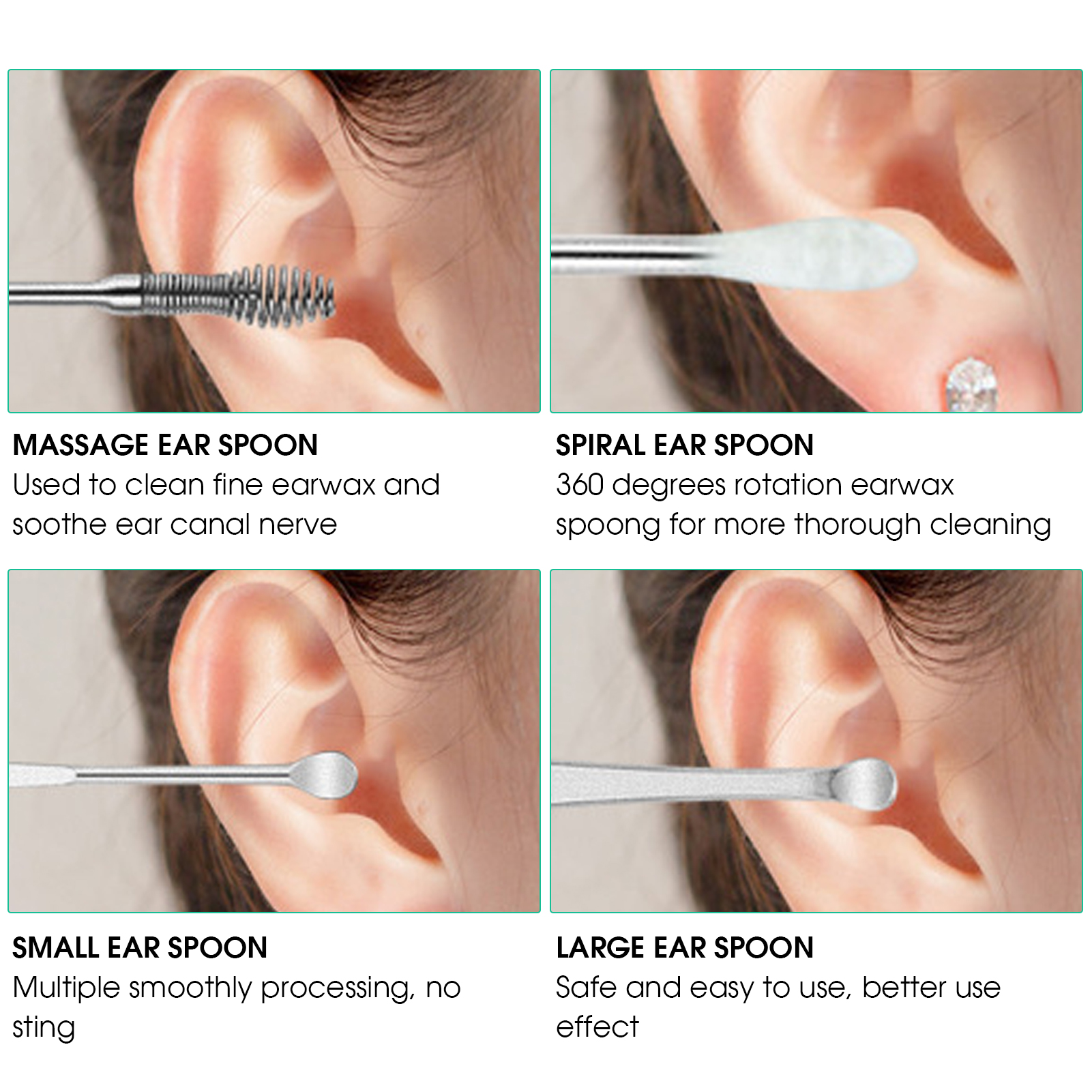 Stainless Steel Ear Cleaner Set Earpick Ear Wax Remover Spiral Ear