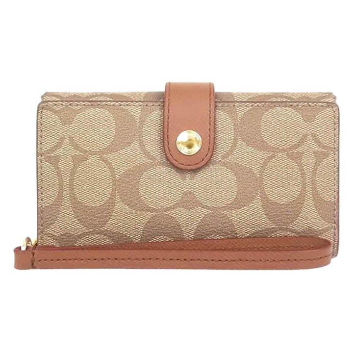 Coach กระเป๋าใส่โทรศัพท์ รุ่น F53312 สีกากี-น้ำตาลอ่อน