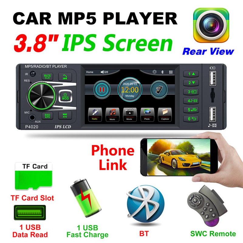 Autoradio Bluetooth Auto Audio MP5 Player 3.8 Inch Car Radio FM USB Steering Wheel Control 1 Din Radio Player 4020