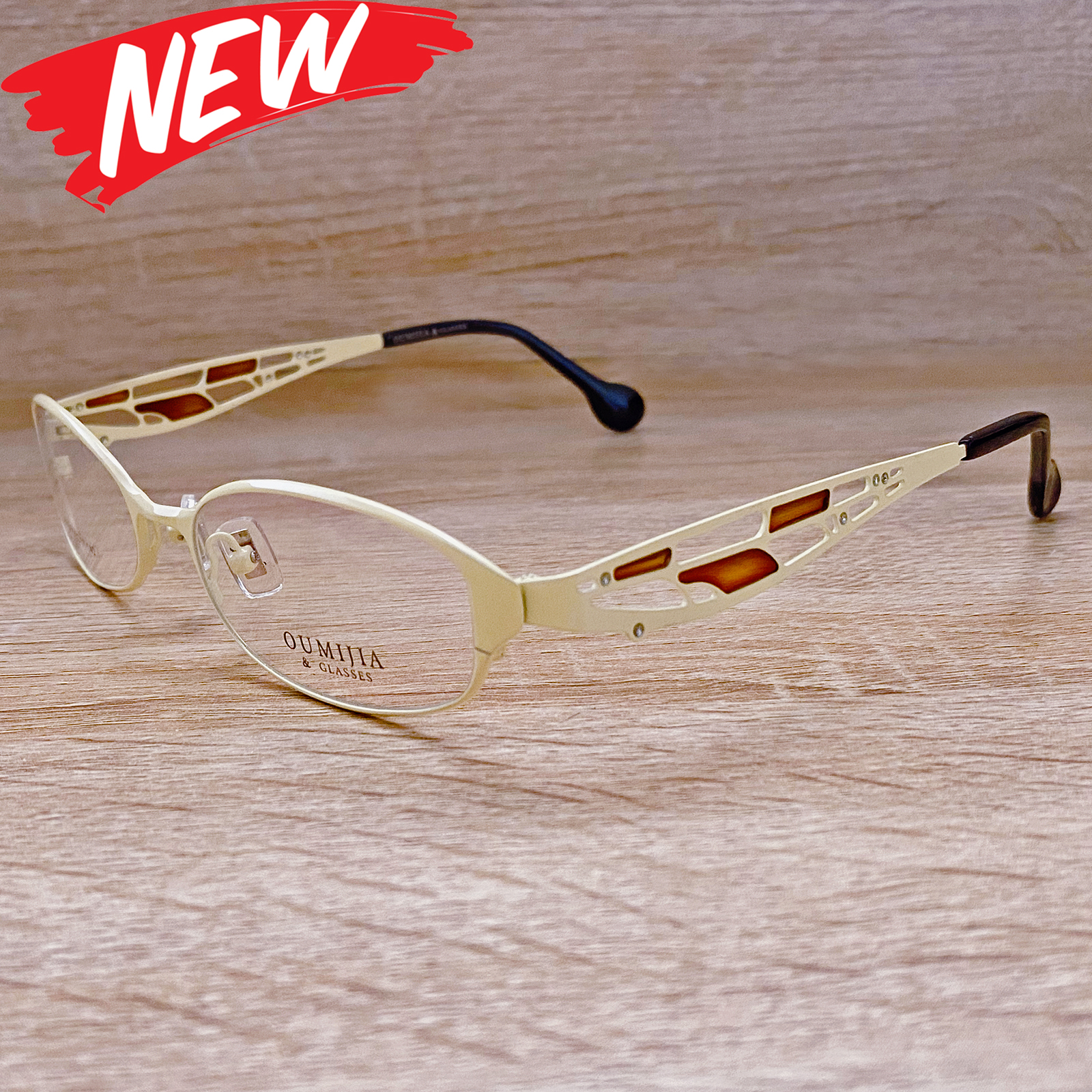 กรอบแว่นตา สำหรับตัดเลนส์ แว่นตา Fashion รุ่น 6631 สีครีม กรอบเต็ม ทรงสวย ขาข้อต่อ วัสดุ สแตนเลส สตีล