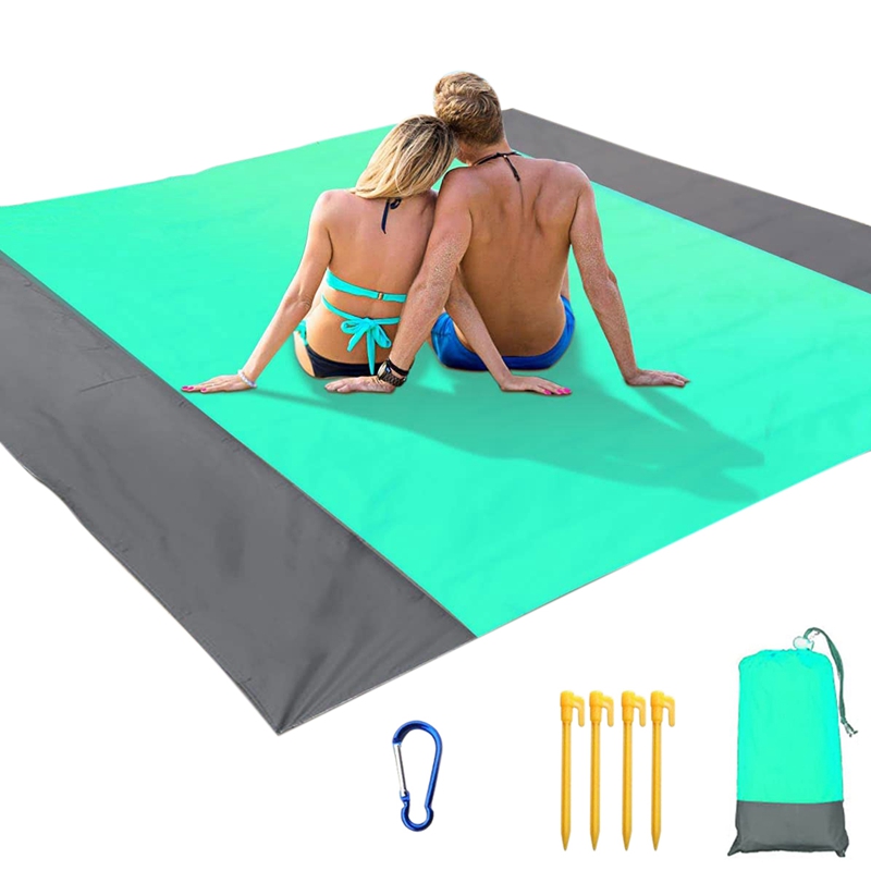 Beach Blanket 210 X 200cm Picnic Blanket Extra Large Waterproof Beach Mat With 4 Fixed Nails 8275