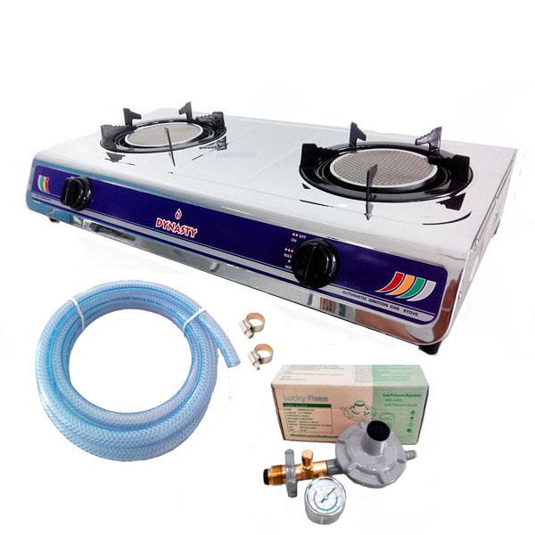 ขาย Dynasty ชุดเตาแก๊สตั้งโต๊ะ 2หัวอินฟาเรด B-520 + หัวปรับปลอดภัย มีมาตรวัดแรงดัน LS-325SG พร้อมสายแก๊ส