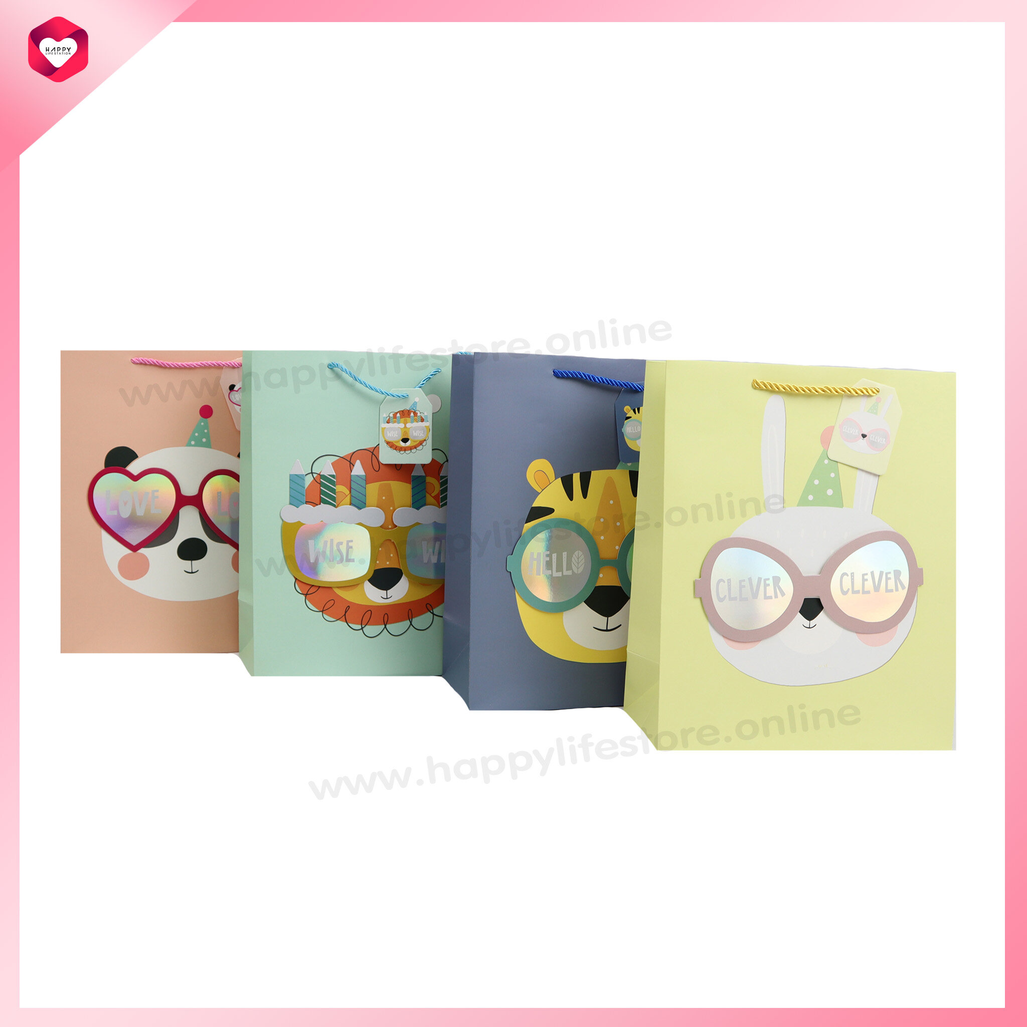 HappyLife Gift Bag ถุงกระดาษ ถุงของขวัญ เทศกาลต่างๆ  ถุงหูเชือก ถุงใส่ของ  พร้อมการ์ด ขนาด 32x26x12.5 cm สี #10