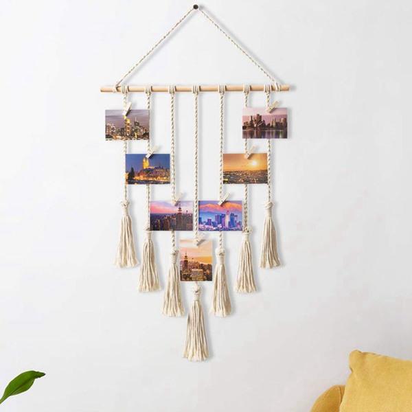 รูปสำหรับแขวนจอแสดงผล Macrame แขวนผนังอุปกรณ์จัดภาพ Home Decor 25ไม้คลิปจัดส่งฟรี