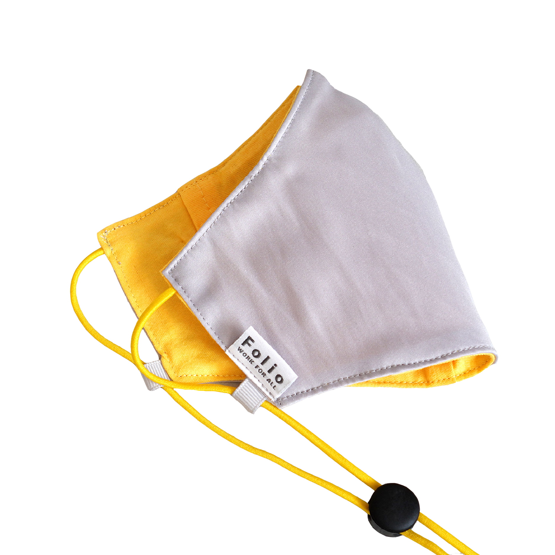 FOLIO BRAND APOST MASK : Light Grey x Yellow (1แพ็ค3ชิ้น) ผ้าตัวนอกสะท้อนน้ำ ผ้าชิ้นในเป็นผ้าแอนตี้แบคทีเรีย