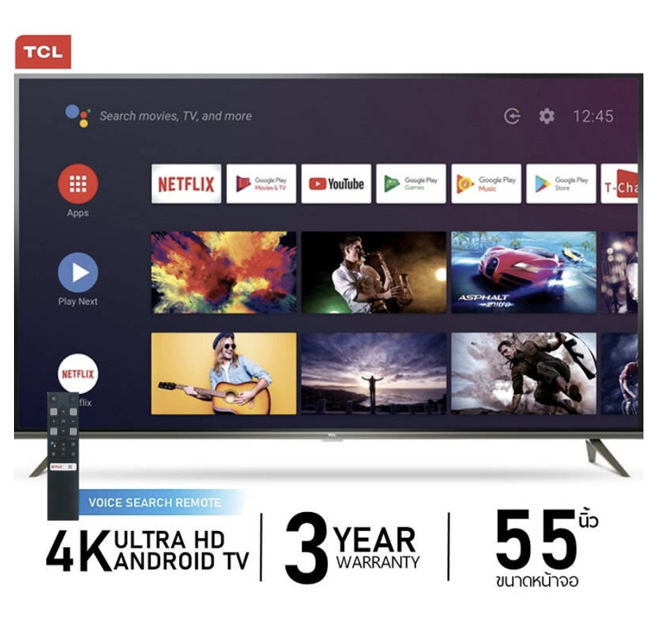 ?11.11best deal?TCL ANDROID 9.0 SMART TV HDR 4K 55P8 NETFLIX, YOUTUBE, GOOGLE ASSISTANT size 55inches Free Voice Search Remote 3 Year Warranty