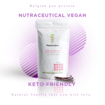Pealicious Organic Pea protein for vegan & keto (Vanilla flavour) plant based protein isolate whey protein substitute โปรตีนจากพืช โปรตีนถั่วลันเตา ทดแทนเวย์โปรตีน แทนมื้ออาหาร รสวานิลลา