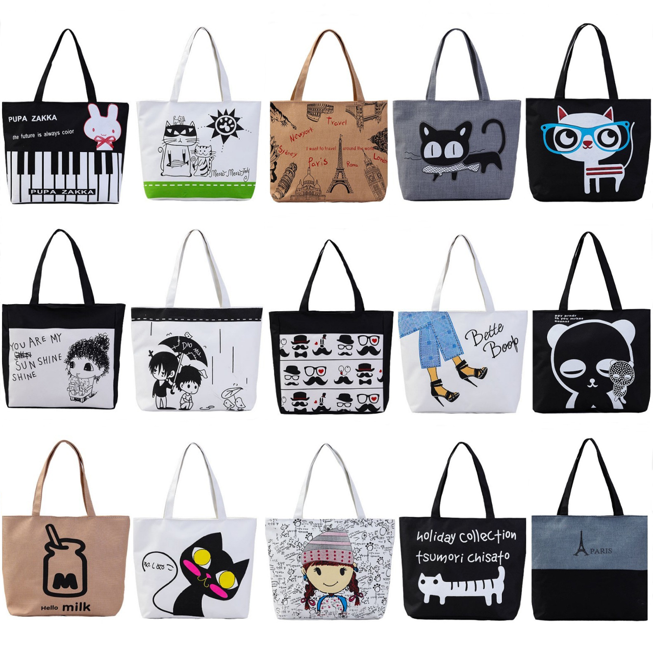 IN THE BAGS กระเป๋าผ้า CANVAS กระเป๋าผ้าแคนวาสเกรดพรีเมี่ยม มีซิป 2 จุด ลายเก๋น่ารัก