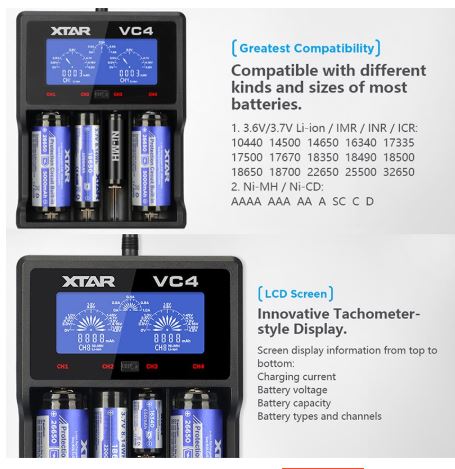 เครื่องชาร์จเปล่า XTAR VC4 USB NiMH / Li-ion BATTERY LCD Charger