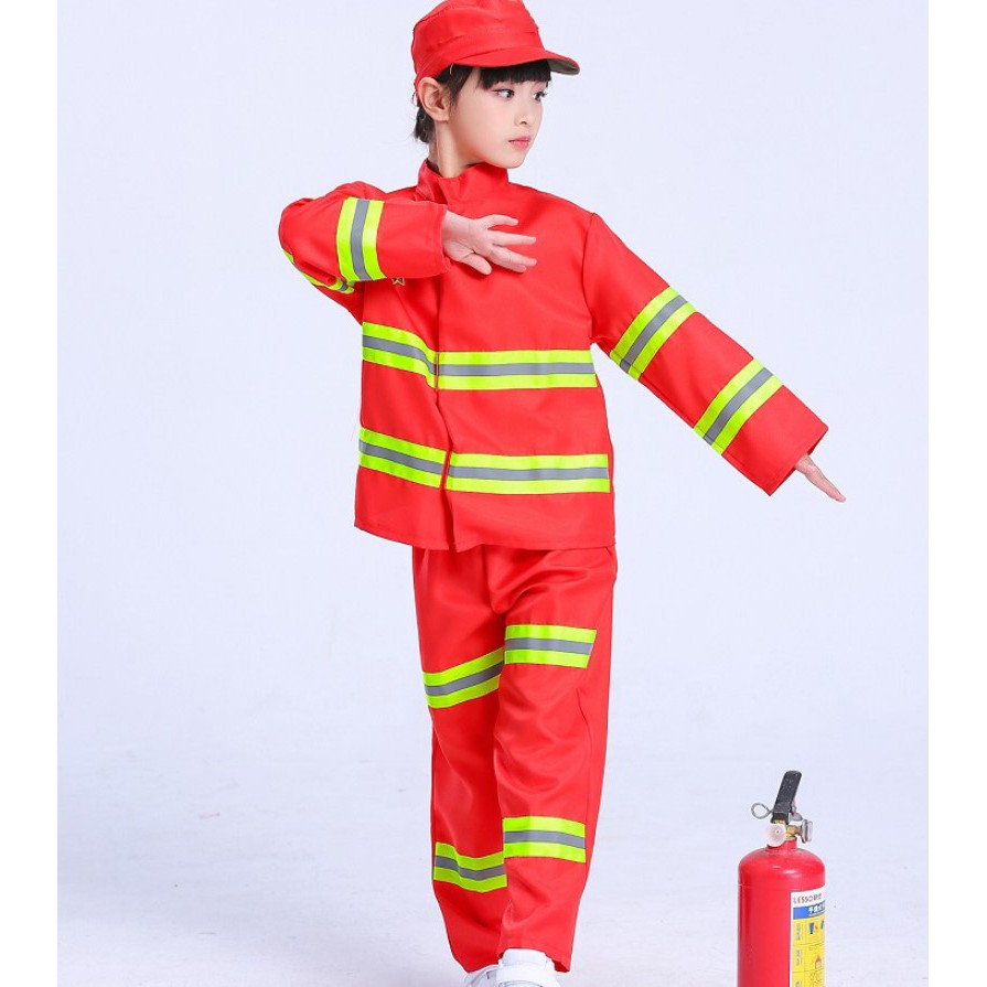 ชุดนักดับเพลิงเด็ก ชุดแฟนซีเด็ก เสื้อ - กางเกง - หมวก  (สีแดง) รุ่น 255