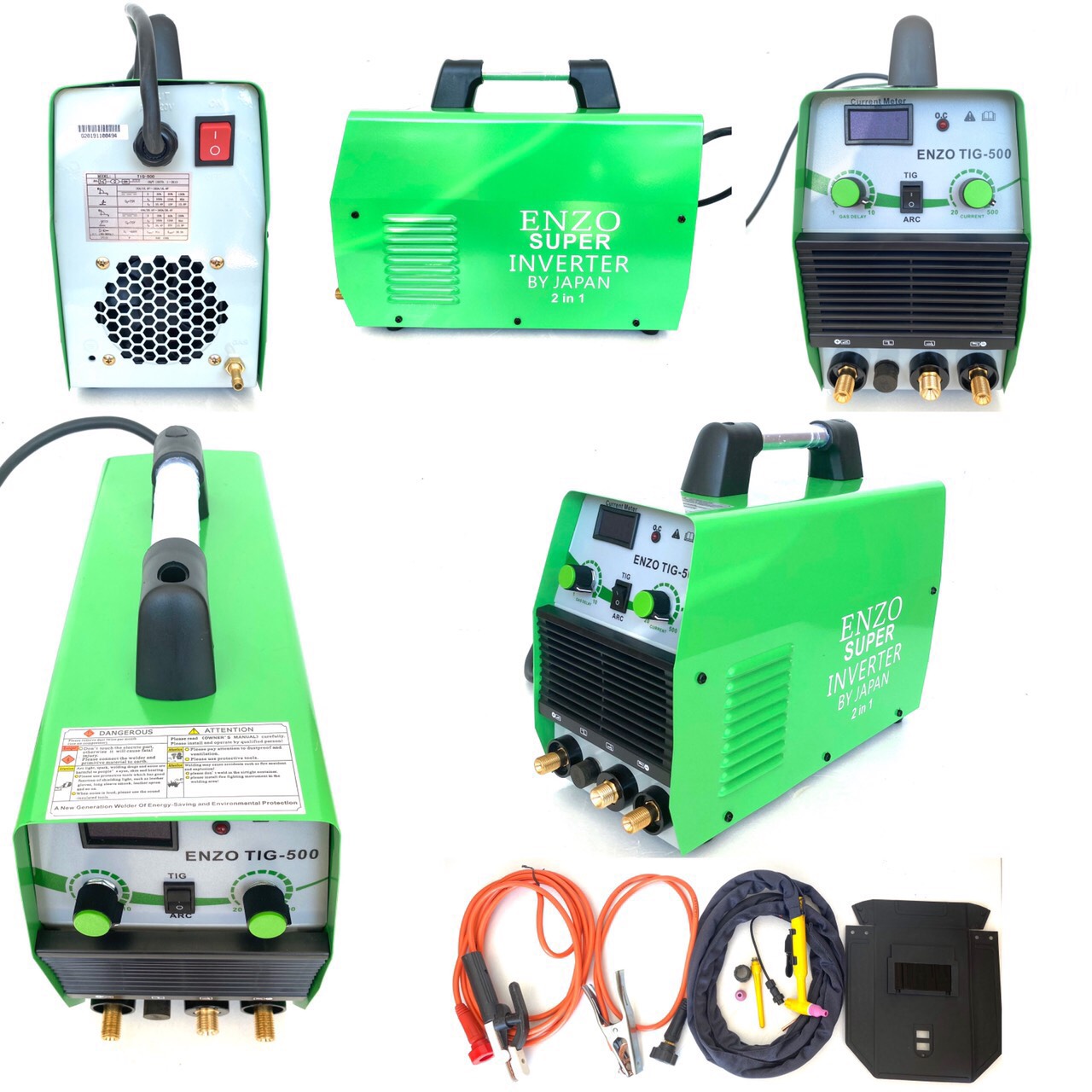 ตู้เชื่อมอินเวอร์เตอร์  ENZO รุ่น INVERTER TIG-500  2 IN 1 ใช้ได้ทั้ง 2 ระบบ ทั้ง ARC และ TIG และกระแสไฟแรงแระคงที