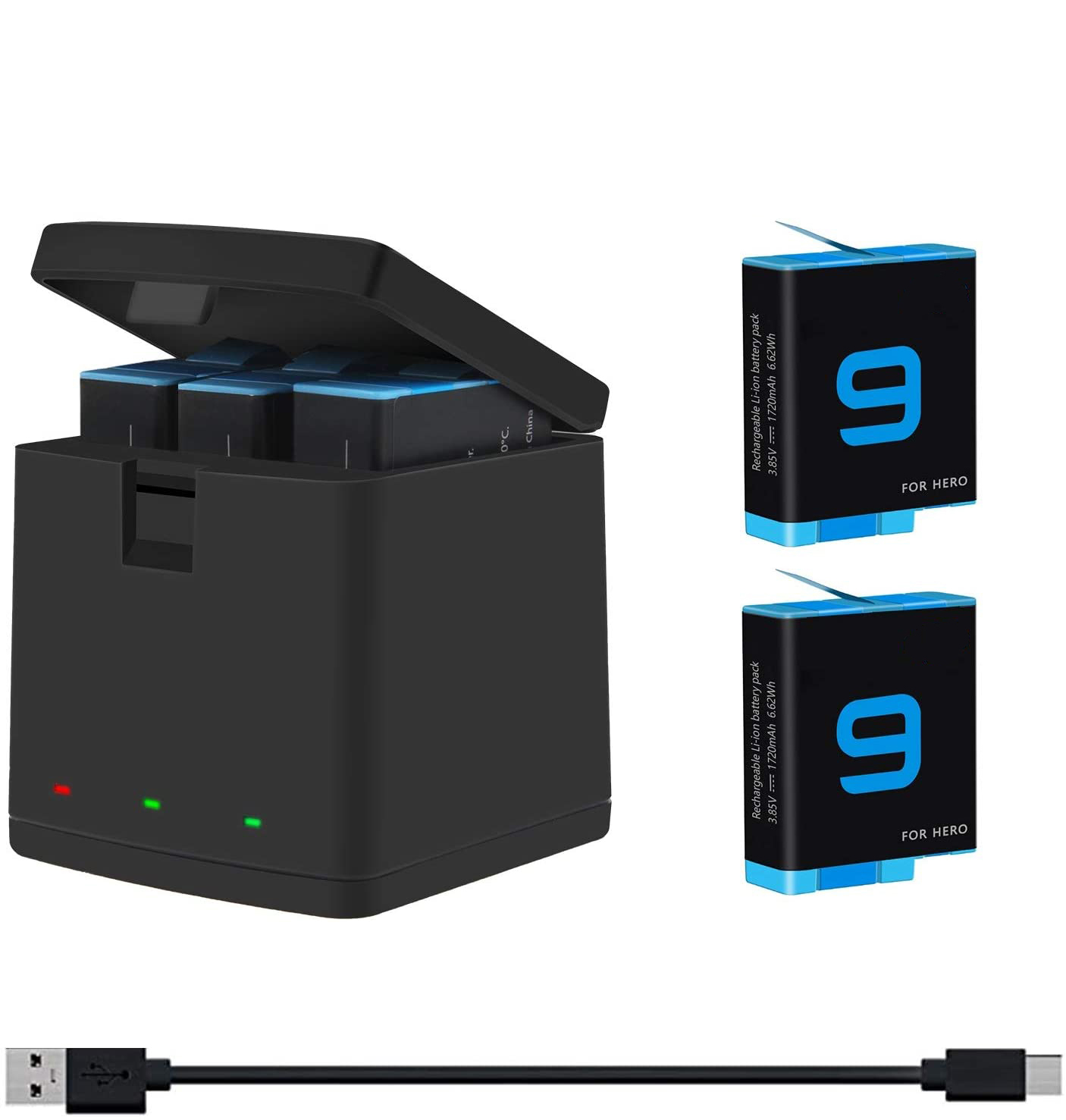 Qtech แบตเตอรี่ พร้อม แท่นชาร์จ กล้อง GoPro Hero 9 10 ความจุ 1800mAh