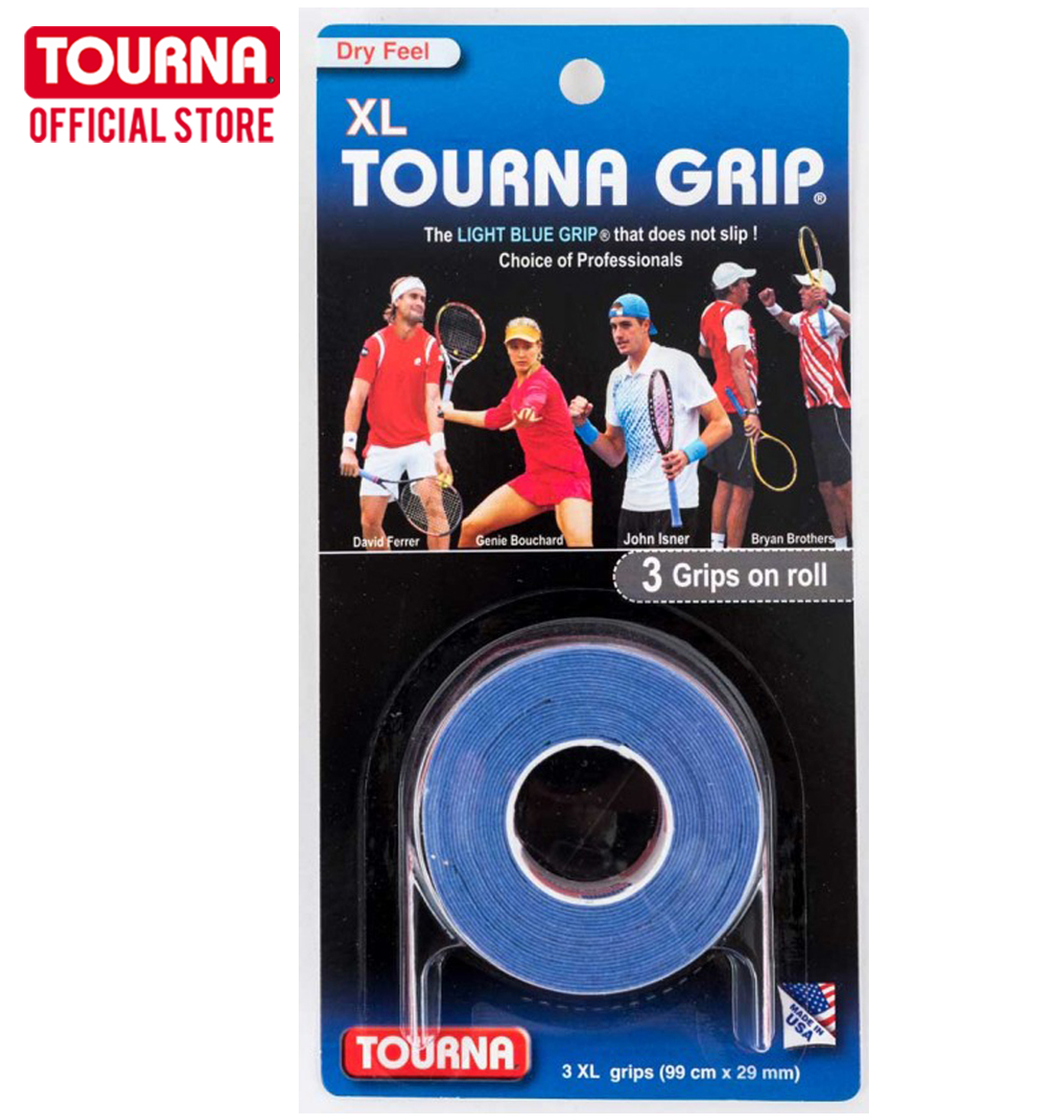 TOURNA GRIP กริปพันด้ามเทนนิสและแบด แบบแห้ง Blue-3 XL grips on roll   TG-1-XL Tennis & Badminton