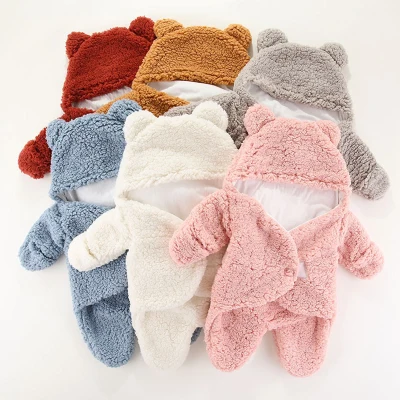 Thick warm plush baby swaddle Cartoon Bear Modeling Newborn Baby Sleeping Wrap Blanket Photography Prop for babies Boys Girls