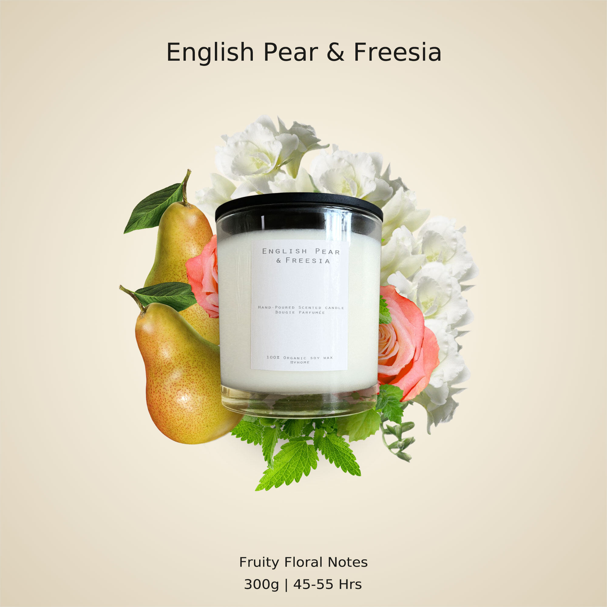 เทียนหอม กลิ่น Jo.L English Pear & Freesia 300g / 10.14 oz (พร้อมฝาปิด ทำเป็นที่รองเทียนได้) Double wicks candle (candle cap included)