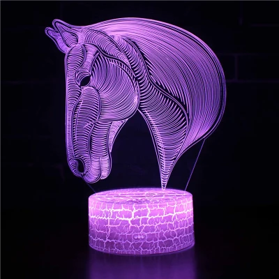 Horse Style 3D Night Lights 7 Color LED Changing TouchRemote Control Table Lamp For Home Room Decor USB Illusion Gift Lamp