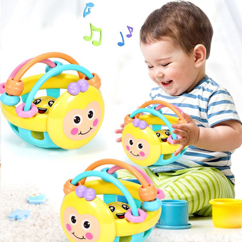 1Pcs Baby Rattles Cartoon Bee Hand Knocking Rattle Dumbbell Early Educational Toy For Kid Hand